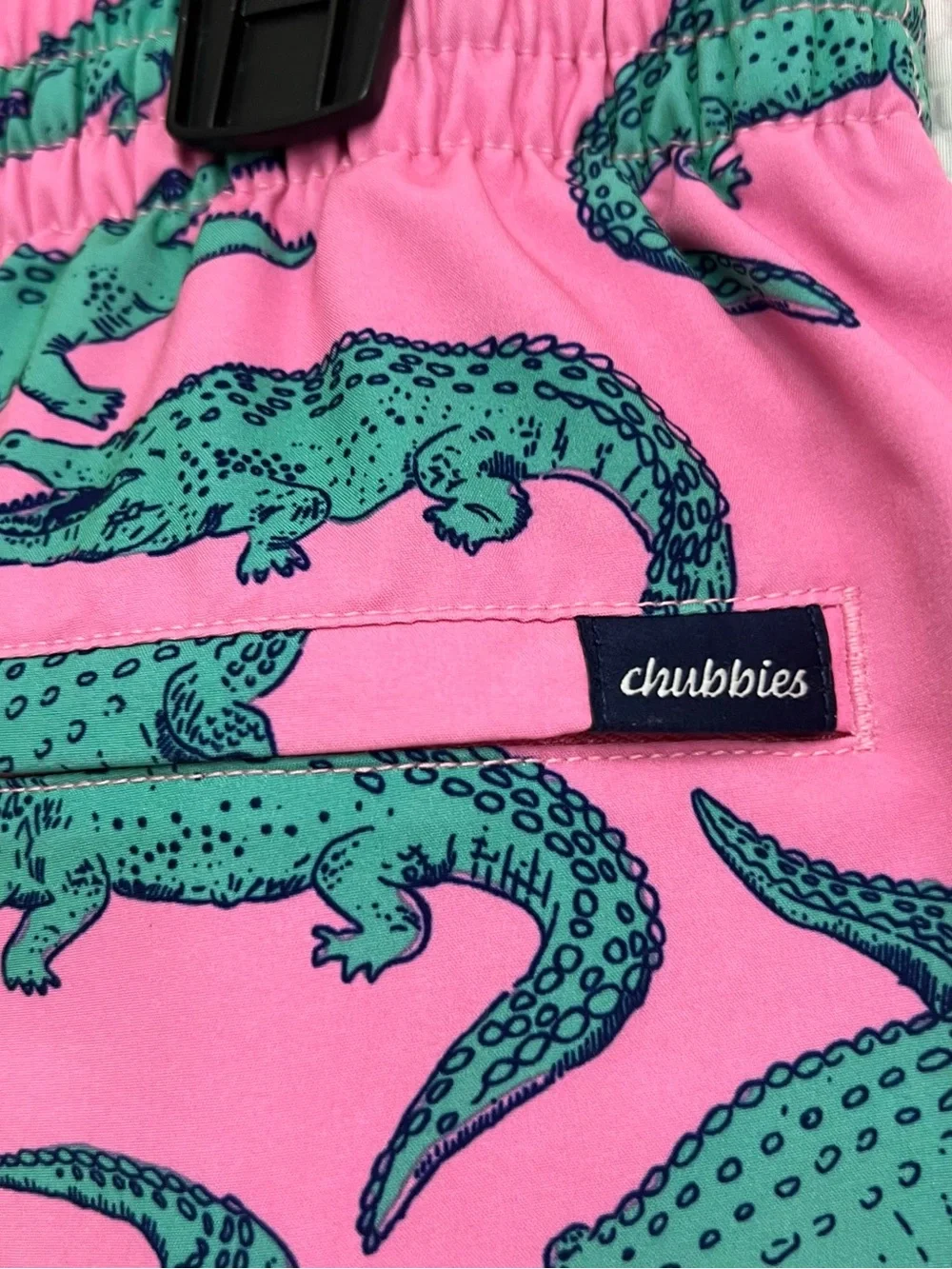 chubbies Pink Swim Trunks with Green Alligator Print